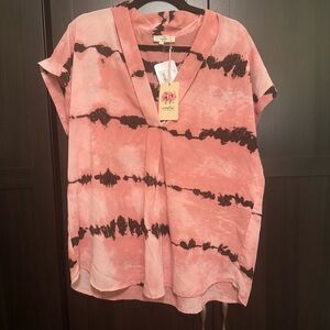 Entro Pink and Black Tie-Dye Blouse​